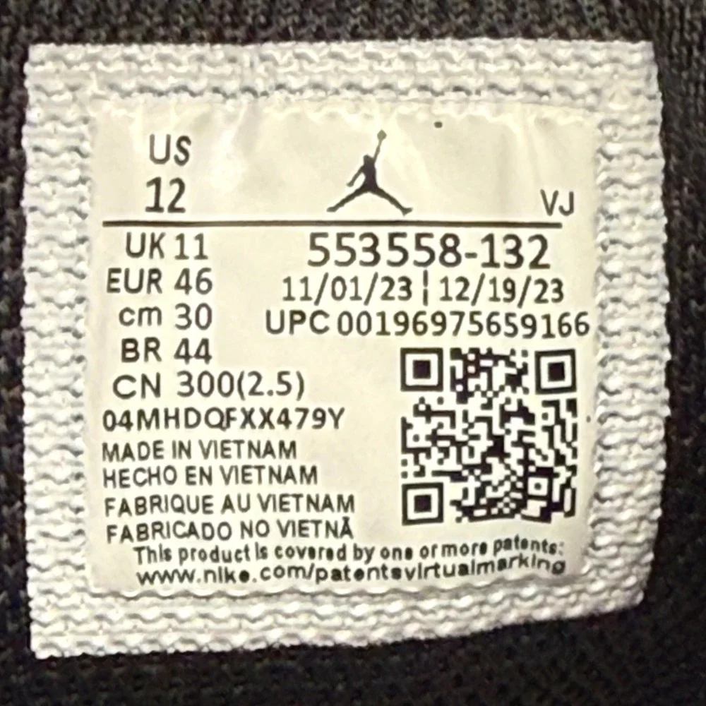 Nike Air Jordan 1 Low Men's Size 12 White Black Reverse Panda 553558-132 Retro